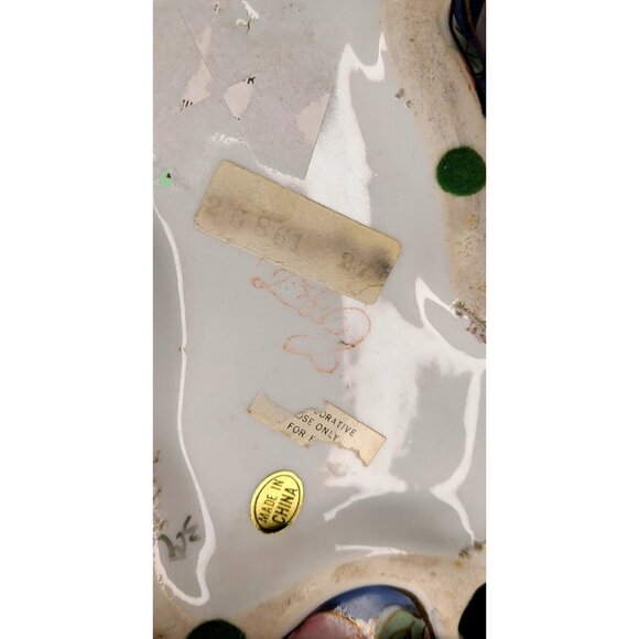 12" Rare Vintage Chinese Painted Ceramic Sleeping Cat Figurine Peach Blossoms - Picture 5 of 5